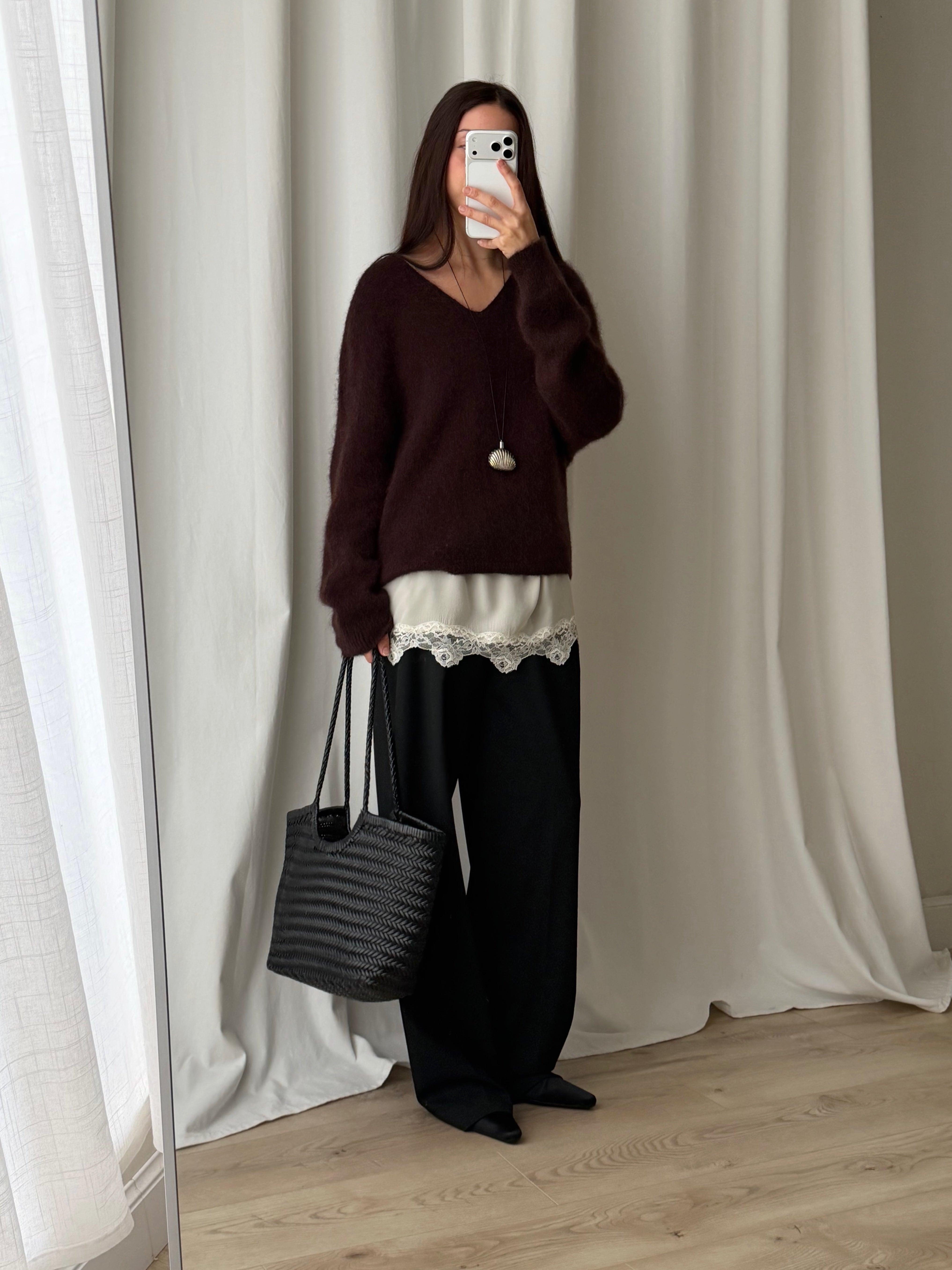 Kid mohair and wool soft pull - Fondente