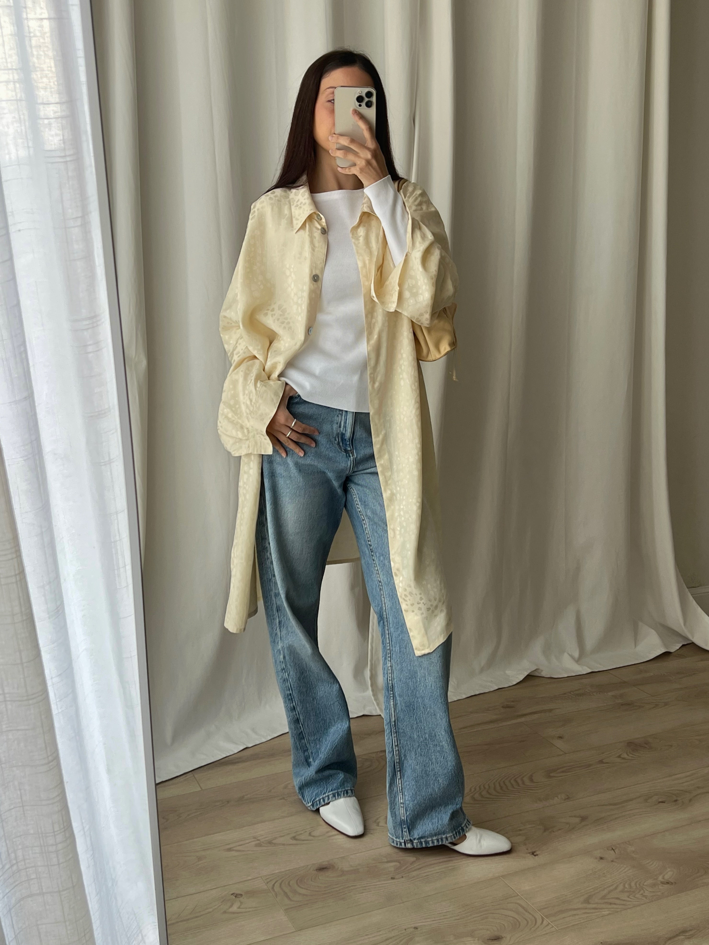 Pure silk cream chemisier dress