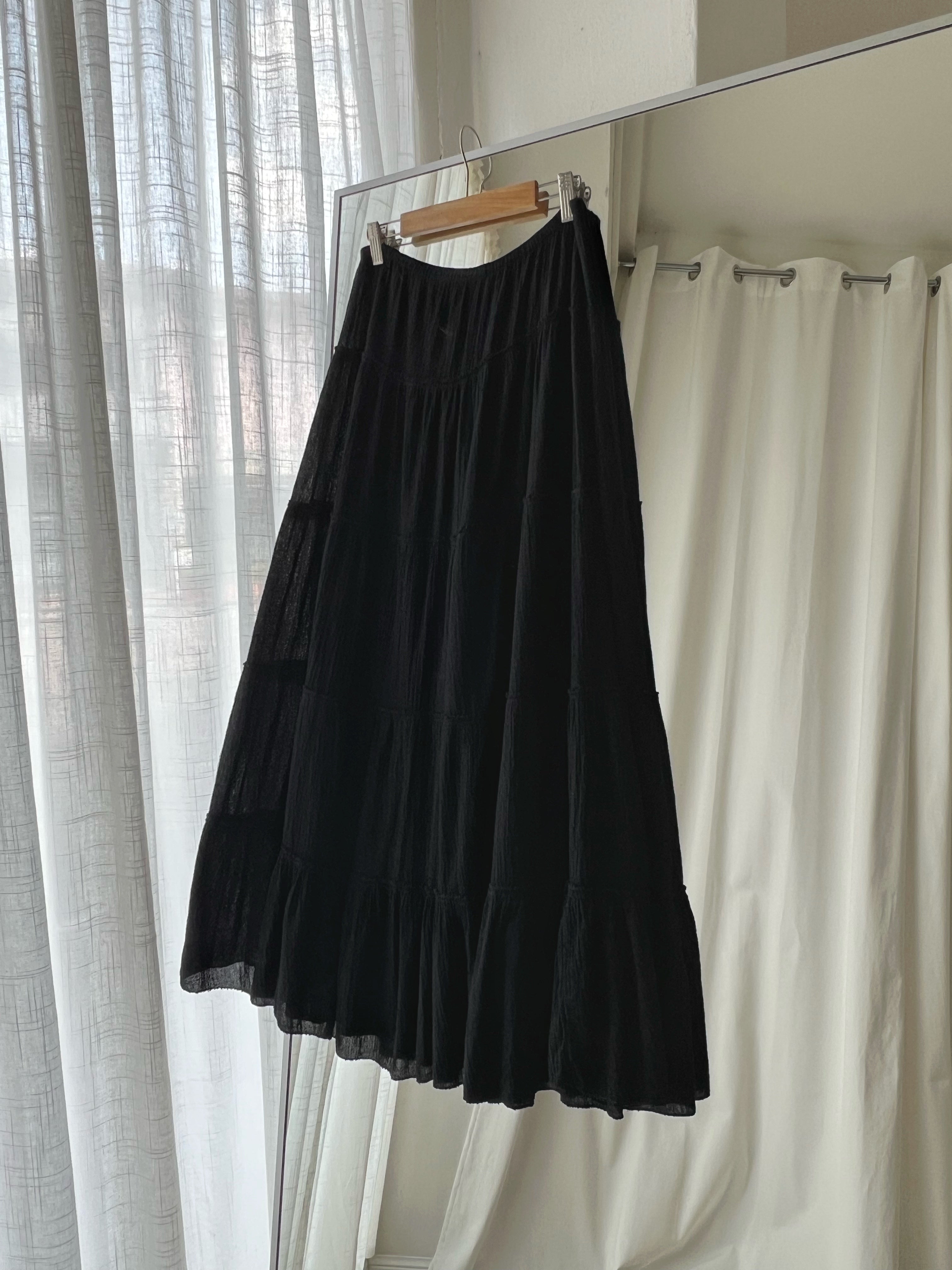 100% cotton black long skirt