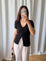 Cotton and viscose ribbed black top