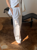 Linen and cotton wide leg pants - White
