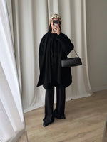 Wool and cashmere black scarf coat
