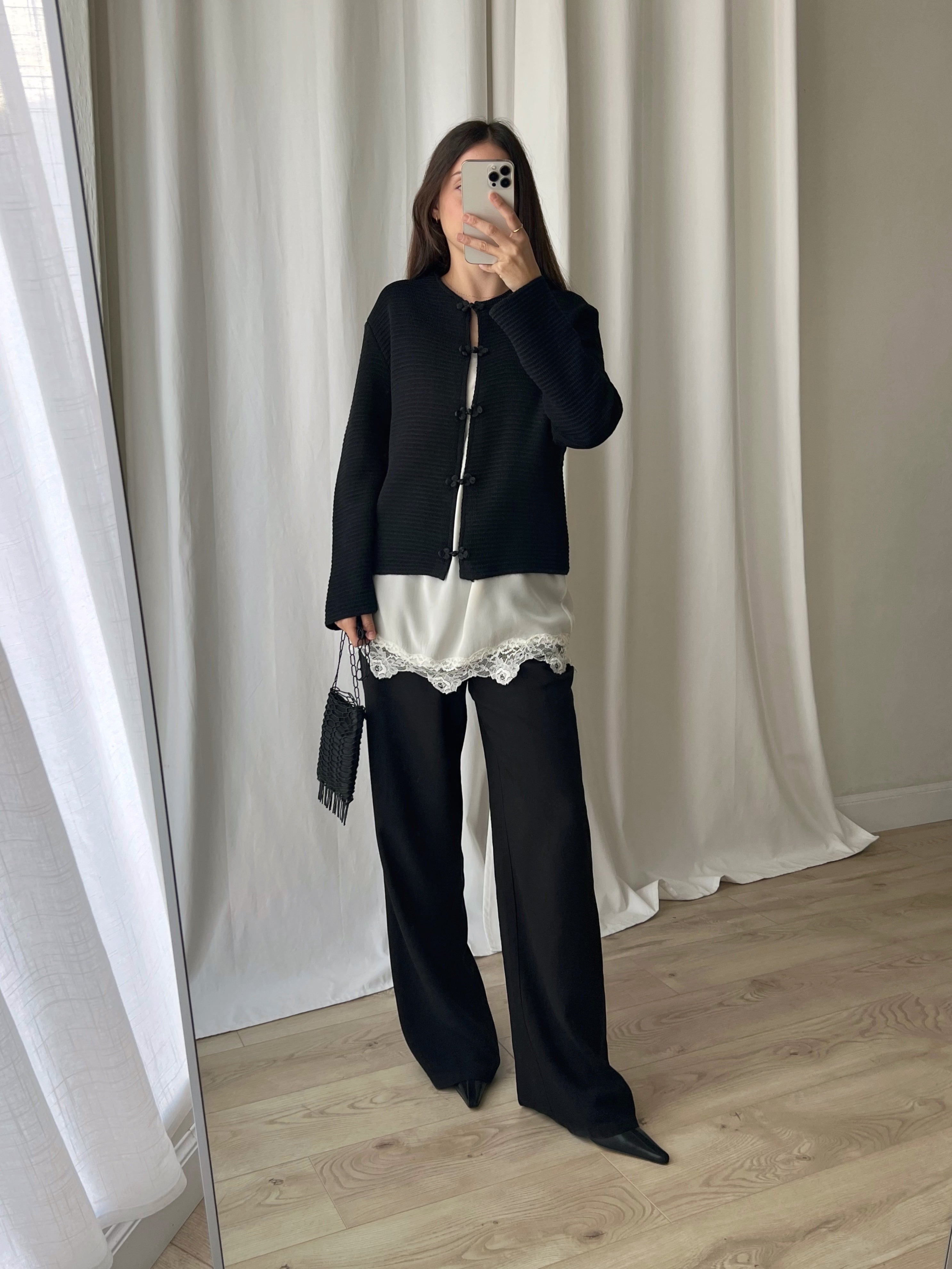 Wool blend oriental black cardigan