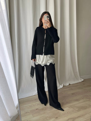 Wool blend oriental black cardigan