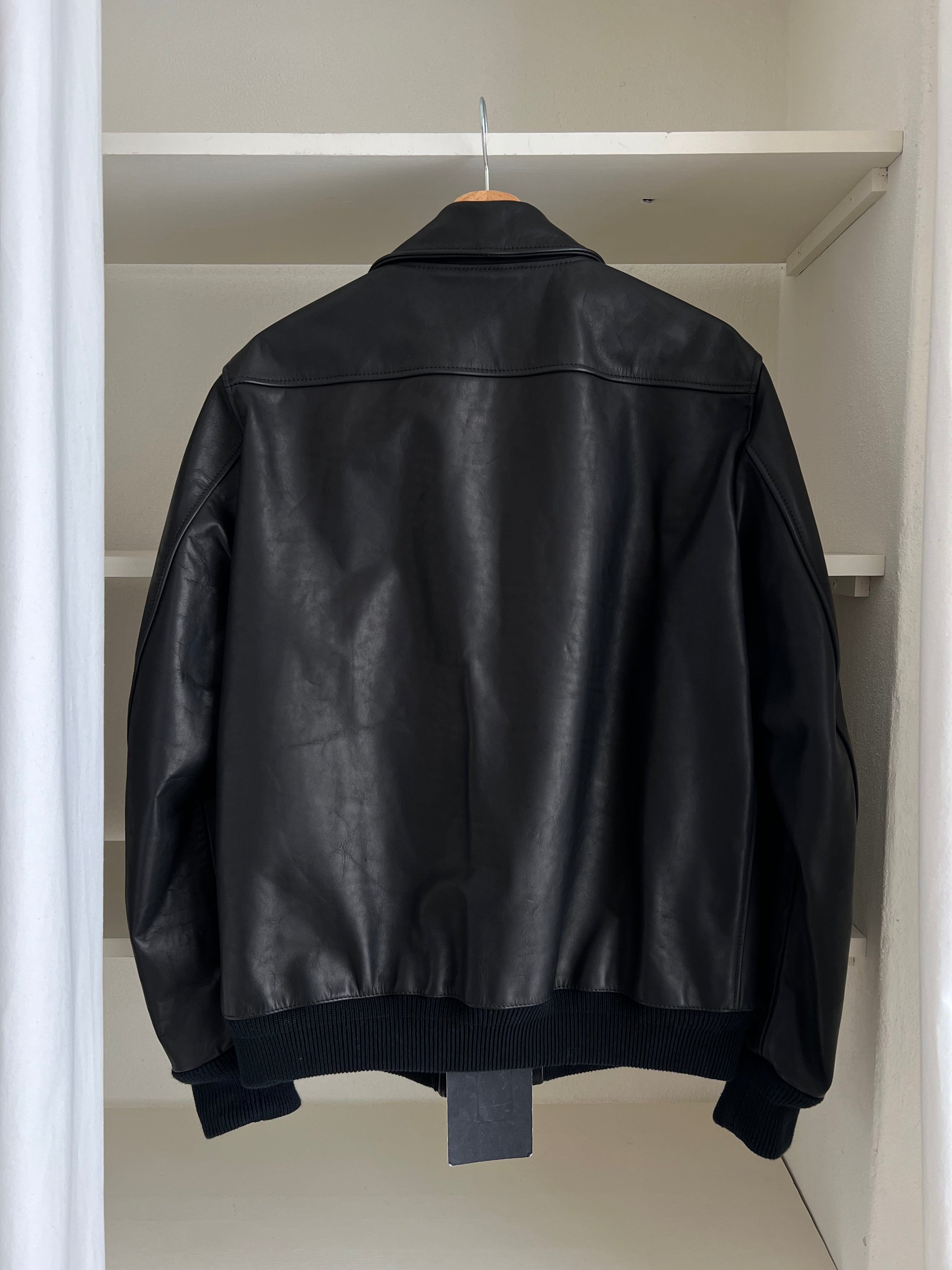 100% Leather black bomber jacket