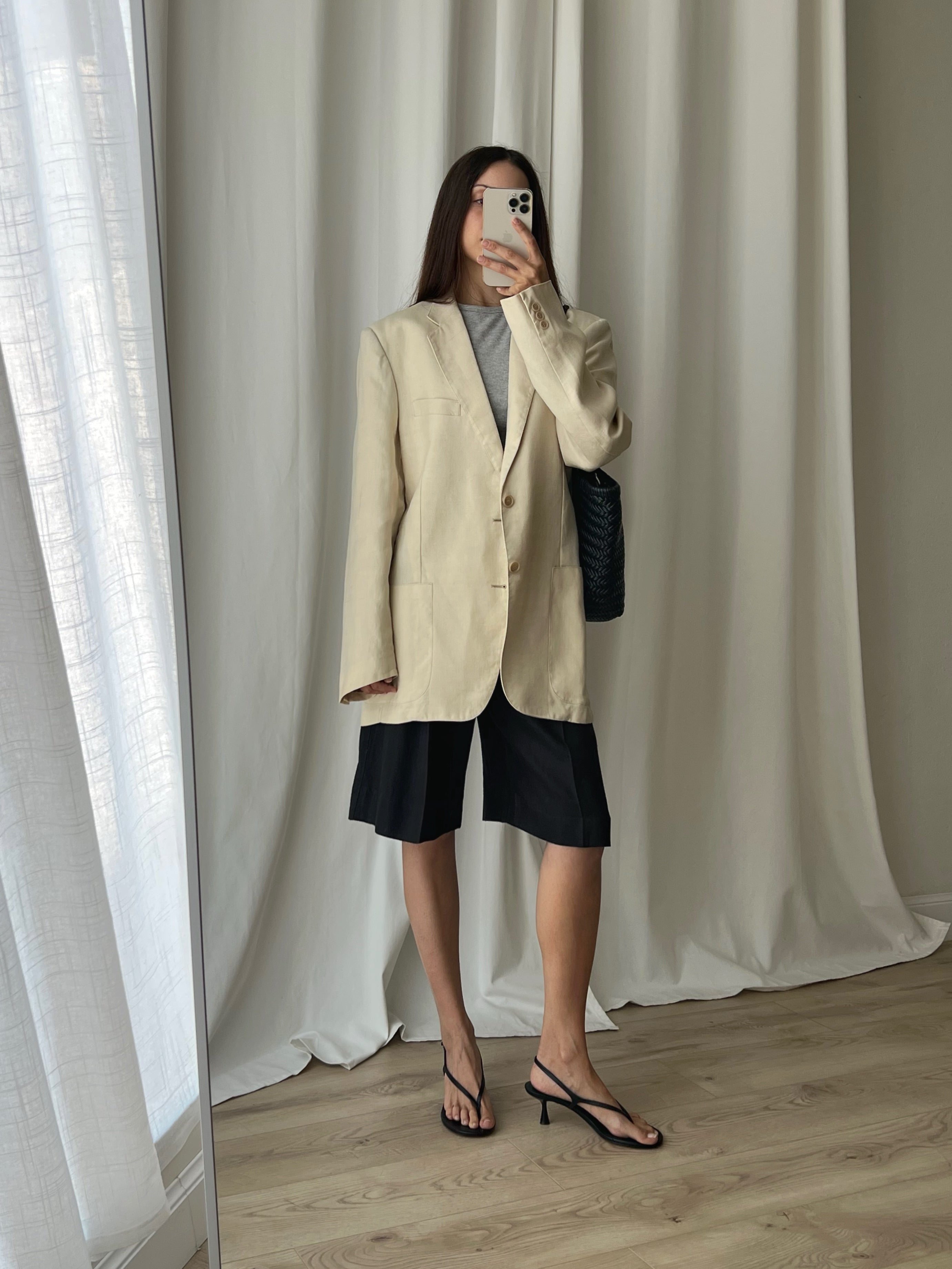 Pure linen genderless light beige blazer