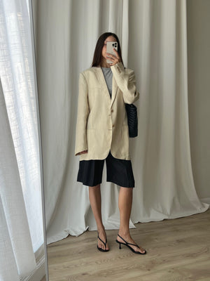Pure linen genderless light beige blazer