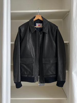 100% Leather black bomber jacket