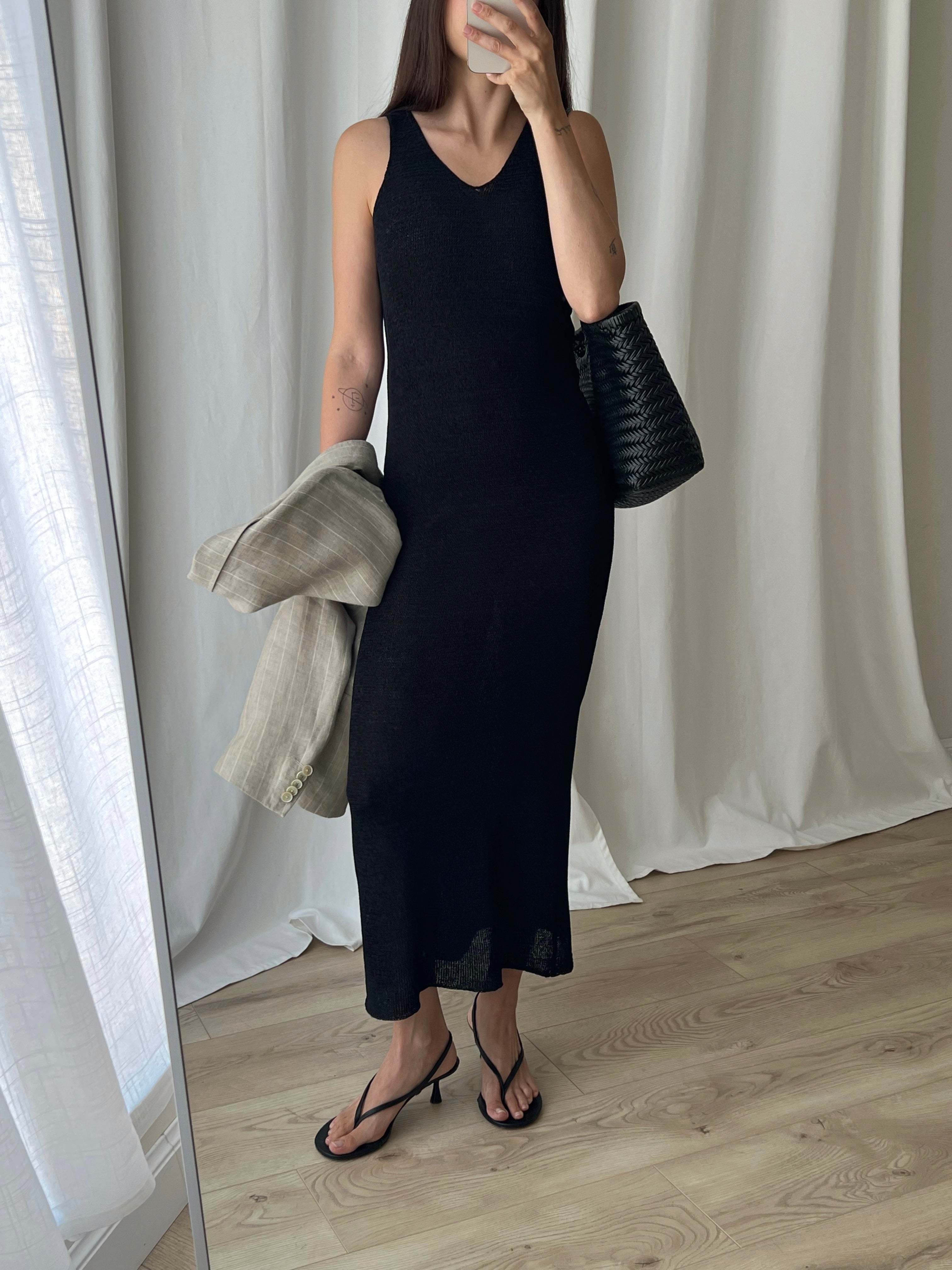 DKNY knitted long black dress