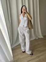 Linen and cotton wide leg pants - White