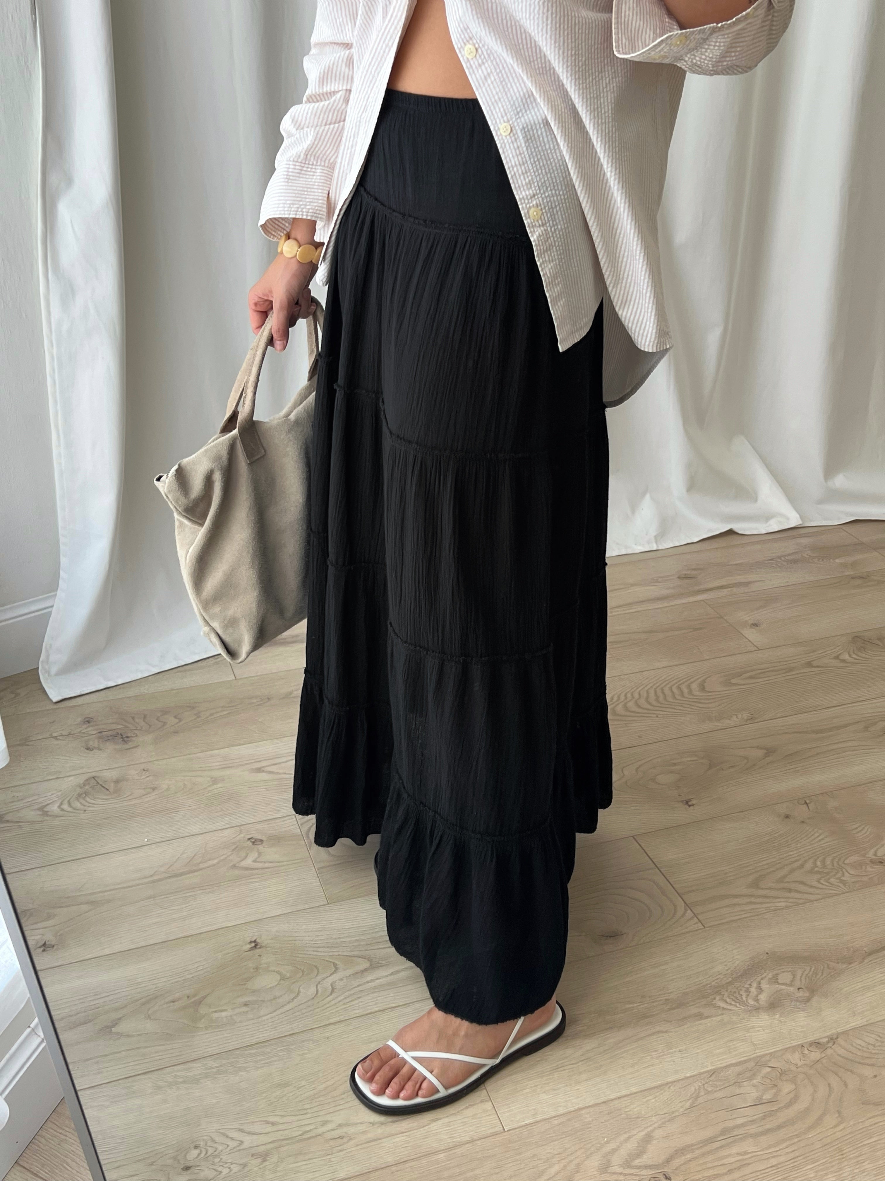 100% cotton black long skirt