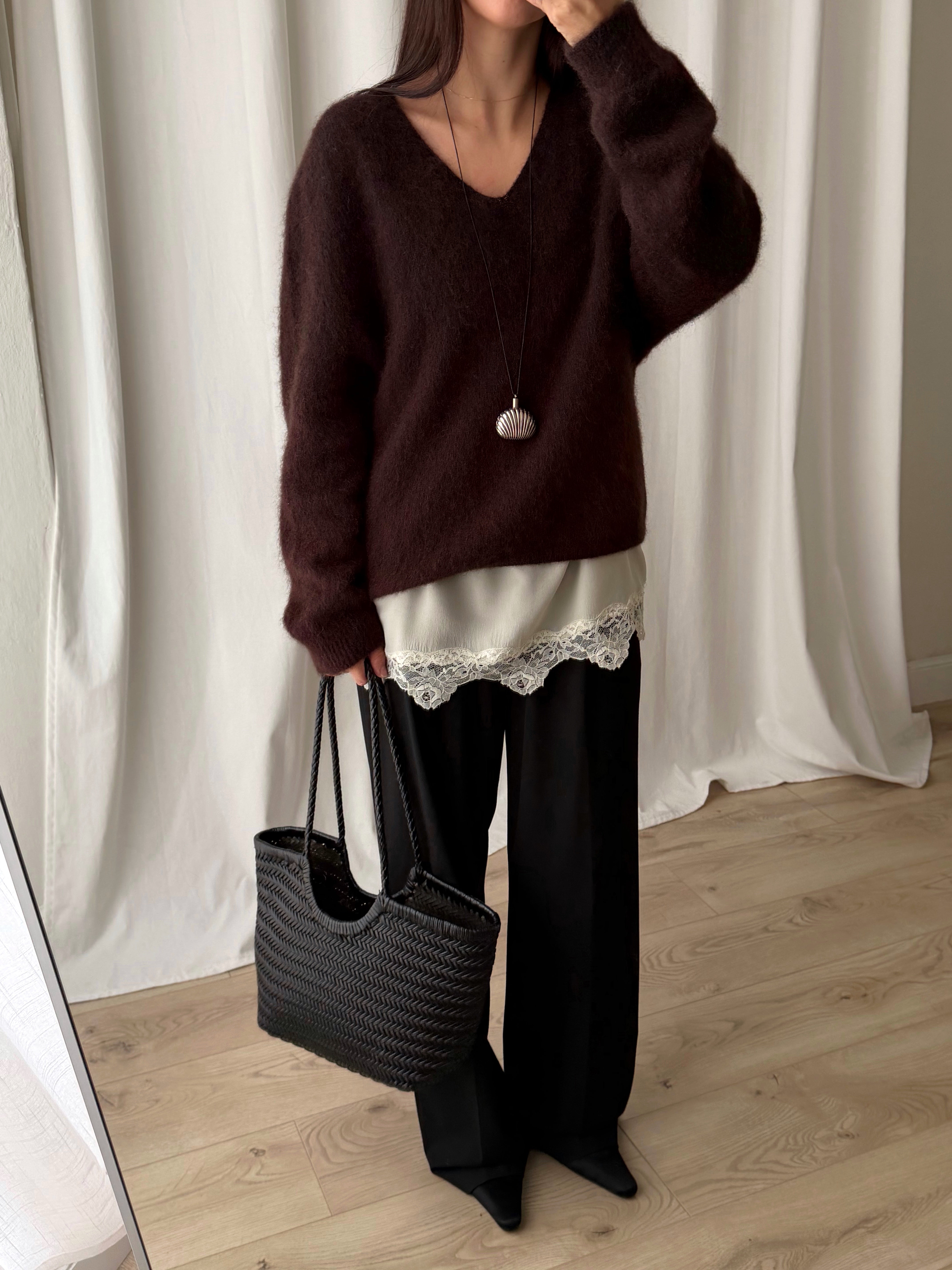 Kid mohair and wool soft pull - Fondente