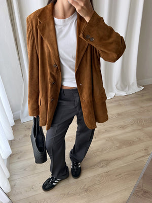 Real suede leather brown blazer