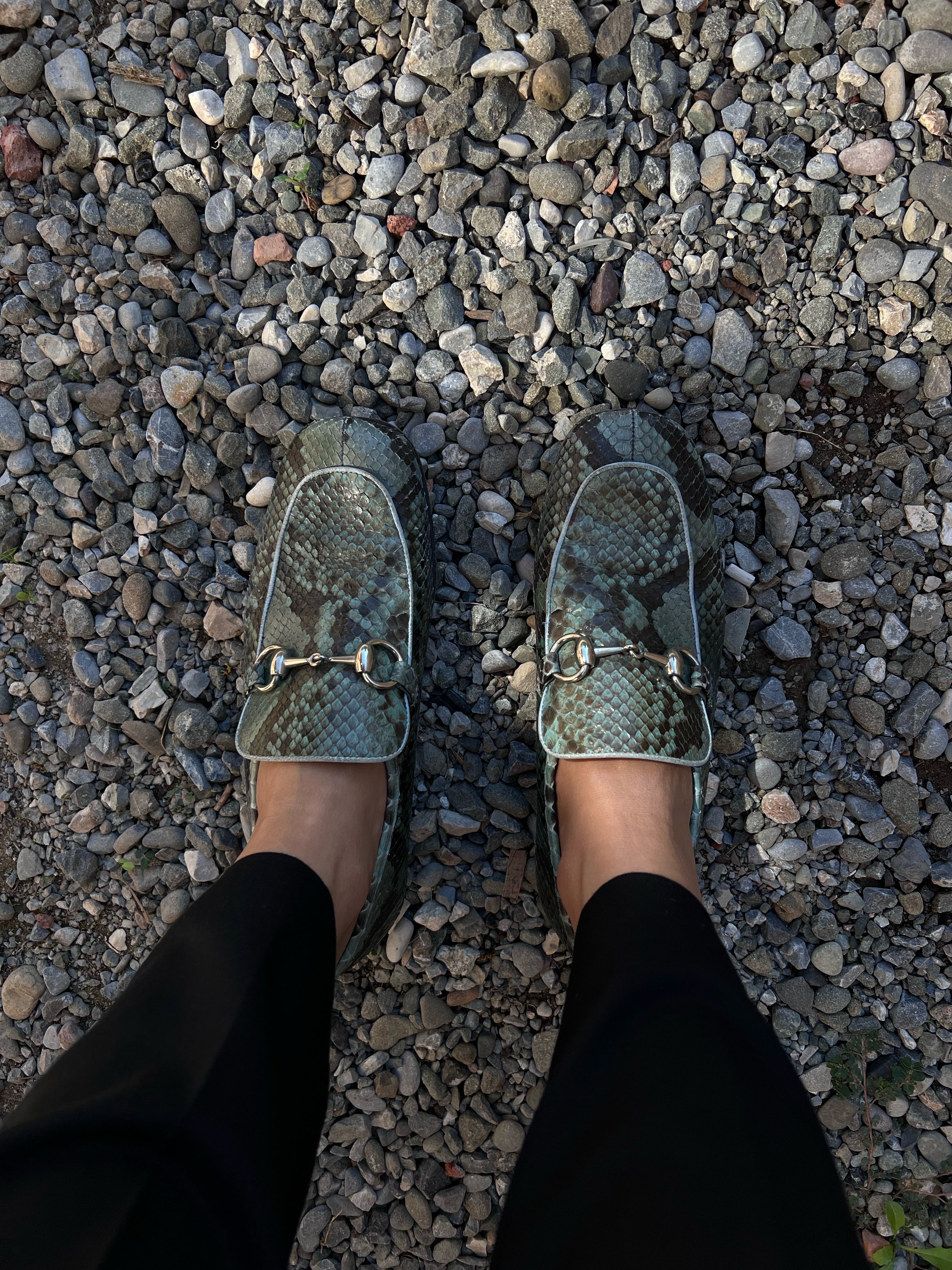 Gucci 1990s snakeskin horsebit loafers