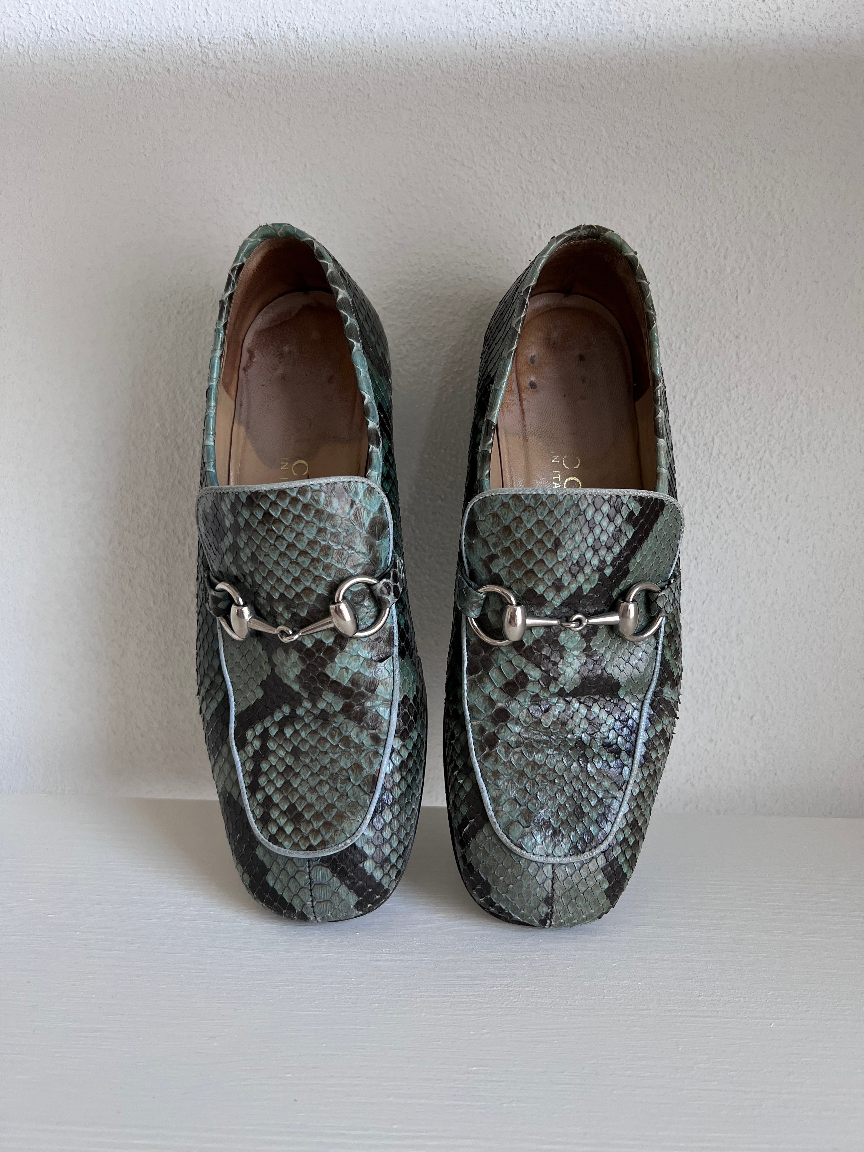 Gucci 1990s snakeskin horsebit loafers