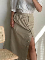 Vintage cotton blend pencil greige midi skirt