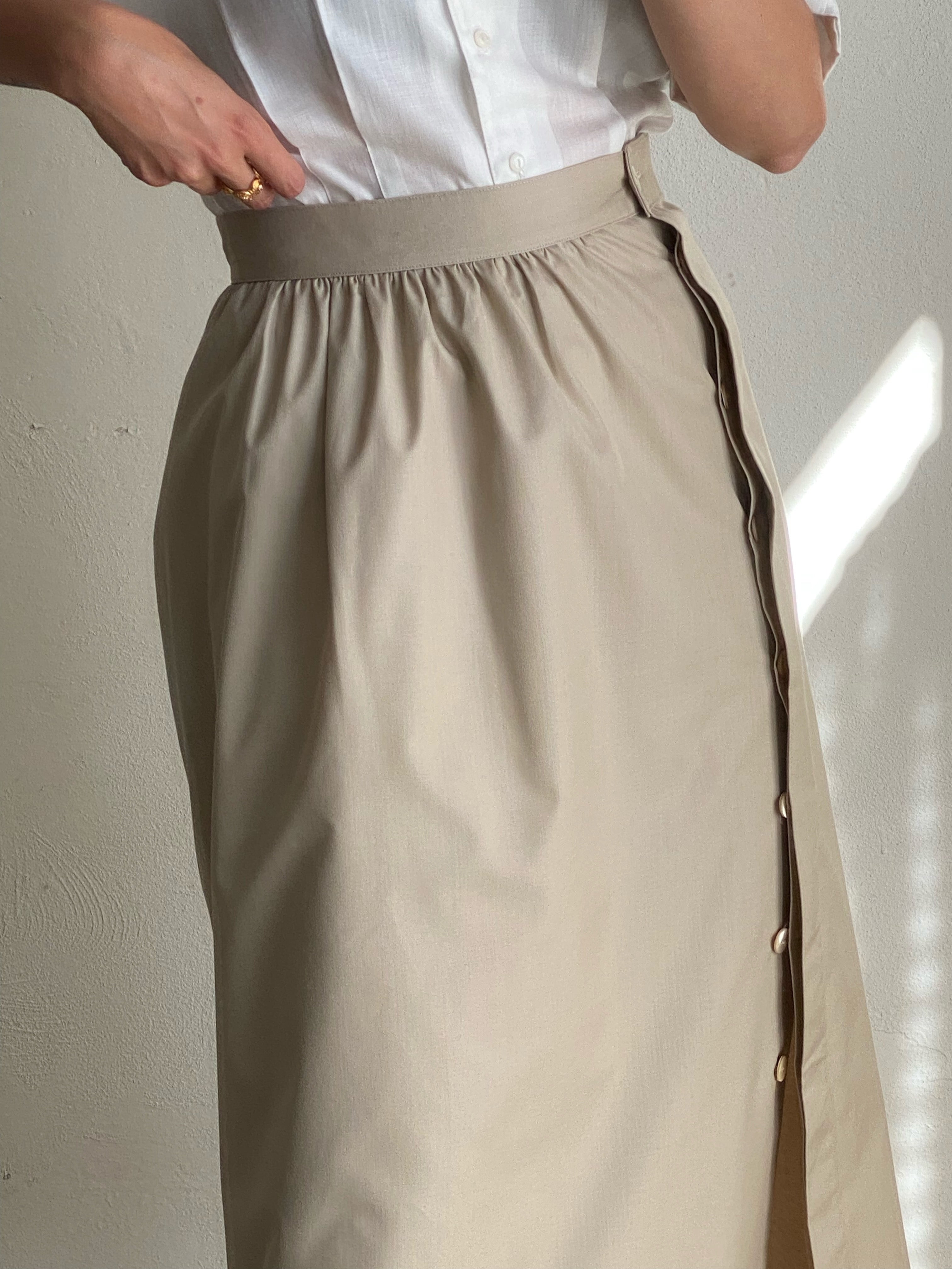 Vintage cotton blend pencil greige midi skirt